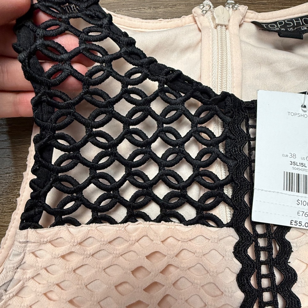 TopShop Geo Lace Midi Dress, Pink/Black, Fitted, NWT Size 6, Sleeveless - Picture 13 of 15